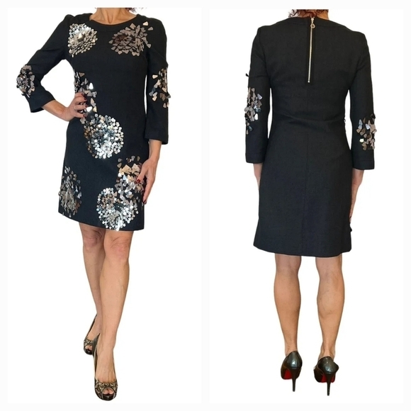 TORY BURCH GRAY‎ WOOL  SEQUIN EMBELLISHED SARRA MINI DRESS - Picture 1 of 2